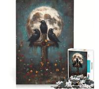 1000 Adult Pieces Jigsaw Puzzle Three Ravens on Cross with Moon Family Game Difficult And Challenge Birthday And Unique Gifts 38x26cm