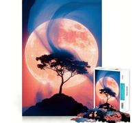 1000 Adult Pieces Jigsaw Puzzle Tree Silhouette Against A Full Moon Neat Fit Decor Mind Exercise Toy Casual Fun Time Christmas Fun Gift (38x52cm)