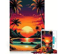 1000 Adult Pieces Jigsaw Puzzle Tropical Beach Sunset with Palm Trees Neat Fit Decor Mind Exercise Toy Casual Fun Time Christmas Fun Gift (50x75cm)