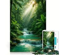 1000 Adult Pieces Jigsaw Puzzle Tropical Waterfall in Lush Green Forest Neat Fit Decor Mind Exercise Toy Casual Fun Time Christmas Fun Gift (38x52cm)