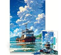 1000 Adult Pieces Jigsaw Puzzle Tugboat Under Blue Sky Tight Cut Fun Thinking Skill Game Leisure Fun Time Birthday Activity (38x52cm)