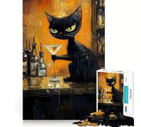 1000 Adult Pieces Jigsaw Puzzle Tuxedo Cat Drinking A Martini Tight Cut Fun Thinking Skill Game Leisure Fun Time Birthday Activity (38x52cm)