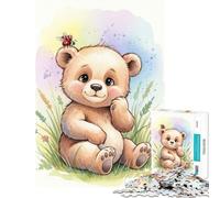 1000 Adult Pieces Jigsaw Puzzle Watercolor Teddy Bear with Ladybug Brain Intelligence Challenge Addictive Toys Impossible Game Wall Decoration Great Gifts (Size 38x26cm)