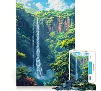 1000 Adult Pieces Jigsaw Puzzle Waterfall in Lush Jungle Pixel Art Neat Fit Decor Mind Exercise Toy Casual Fun Time Christmas Fun Gift(38x26cm)