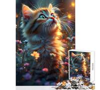 1000 Adult Pieces Jigsaw Puzzle Whimsical Floral Kitten Educational Toy Funny Gift Educational Games Artists' Collection, Fine Arts Size 38x52cm