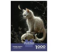 1000 Adult Pieces Jigsaw Puzzle White Cat And Skull Puzzle for Adults Brain Teaser Game Improve Memory Gifts for Friends And Family 38x26cm/1000pcs