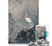 1000 Adult Pieces Jigsaw Puzzle White Heron in Misty Landscape Educational Games Challenging To Complete for Birthday Chrismas 38x52cm