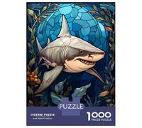 1000 Adult Pieces Jigsaw Puzzle White Shark Stained Glass Puzzle for Adults Brain Teaser Game Improve Memory Gifts for Friends And Family 38x26cm/1000pcs