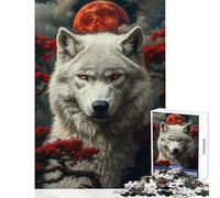1000 Adult Pieces Jigsaw Puzzle White Wolf Under Blood Moon Educational Games Birthday Present Anti-Stress Toys Fun Activities at Home (38X52CM)