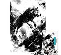 1000 Adult Pieces Jigsaw Puzzle Wolf Leaping in Mountains Educational Challenge A Work of Art Anti-Stress Toys for And 14 Years And over (50x75cm)