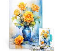 1000 Adult Pieces Jigsaw Puzzle Yellow Gold Roses on Vase Lernspiele DIY Spielzeug Wunschliste mit dem Weihnachtsmann38x26cm
