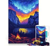 1000 Adult Pieces Jigsaw Puzzle Yosemite Lake Pixel Art Tight Cut Fun Thinking Skill Game Leisure Fun Time Birthday Activity (38x52cm)