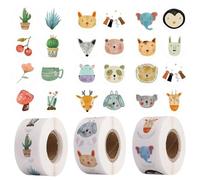 1000 Animal Stickers and 500 Flower and Plant Stickers, Cute Cartoon Stickers, Creative Graffiti Stickers, Sealing Stickers, Round Decorative Stickers