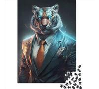 1000 CEO Tiger In Suit Creative Square Jigsaw Puzzles for Adults, Wooden Puzzles Unique Challenge Games 1000pcs (75x50cm)