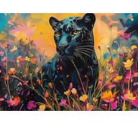 1000 Colorful Puzzles, Black Panthers in Flowers, Wooden Puzzles, Enjoy The Puzzle Process, Release Life Pressure, Suitable for Giving to Friends, Couples, and Family Around You 20x28in