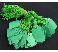 1000 Coloured Kraft Strung String Tags Swing Price Ticket Jewellery Tie On Labels (Green, 42mm X 27mm)