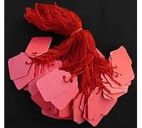 1000 Coloured Kraft Strung String Tags Swing Price Ticket Jewellery Tie On Labels (Red, 32mm X 22mm)