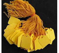 1000 Coloured Kraft Strung String Tags Swing Price Ticket Jewellery Tie On Labels (Yellow, 42mm X 27mm)