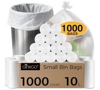 1000 Count Small Bin Bags, 10L Pedal Bin Liners Bulk Pack, Clear Garbage Bags, White Wastebasket Liners, Plastic Trash Bags for Bathroom, Office - Unscented