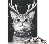1000 Cute Reindeer Cat Creative Square Jigsaw Puzzles for Adults, Wooden Puzzles Unique Challenge Games 1000pcs (75x50cm)