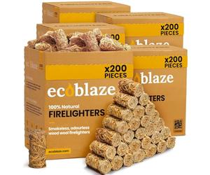 1000 Ecoblaze Natural Firelighters | 5 x 200 Box | Long Burning, Fast Lighting, Odourless Wool Starters | Kindling Wood, BBQ Lighter Kit, Firestarter for Pizza Ovens, Log & Wood Burners, Fire Pit