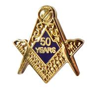 1000 Flags Square & Compasses 50 Years Cut Out Freemasonry Masonic Pin Badge - K143