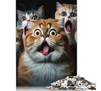 1000 'Funny Cat Shocked Jigsaw Puzzles for Adults Teenager & Wooden Puzzles Family Games 1000pcs (75x50cm)