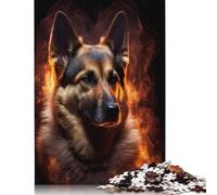 1000 German Shepherd Fire Creative Square Jigsaw Puzzles for Adults, Wooden Puzzles Unique Challenge Games 1000pcs (75x50cm)