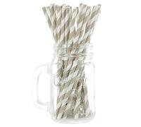 1000 Grey Stripe Eco Friendly Recyclable Paper Drinking Straws Bright Colours Stripes and Metallic Colours Great for Birthday Wedding Christmas Party Baby Shower Decoration Food Safe Single Use