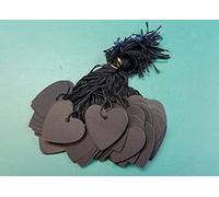 1000 Heart Shaped Kraft Strung String Tags Swing Price Ticket Jewellery Tie On Labels- 40mm (Black)
