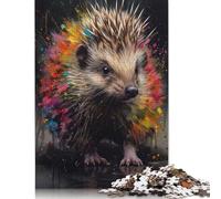 1000 Hedgehog Painting Creative Square Jigsaw Puzzles for Adults, Wooden Puzzles Unique Challenge Games 1000pcs (75x50cm)