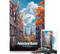 1000 Jigsaw Puzzle Amsterdam Netherlands Cityscape Art Smooth Cut Play Mind Game Gift Restful Play Time Christmas Art Piece (38x52cm)