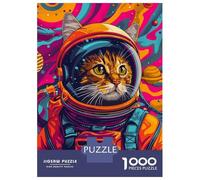 1000 Jigsaw Puzzle Astronaut Cat Space Animal Jigsaw for Adults Brain Teaser Game Perfect Decoration Unique Birthday And Xmas Gifts 38x26cm/1000pcs