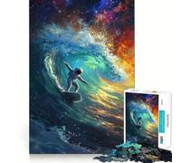 1000 Jigsaw Puzzle Astronaut Cosmic Surfing Smooth Cut Play Mind Game Gift Restful Play Time Christmas Art Piece (38x52cm)