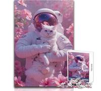 1000 Jigsaw Puzzle Astronaut Holding Cat Art Peaceful And Satisfying Pastime Perfect Interlock Precision Cut Toy Size 38x26cm