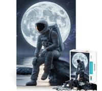 1000 Jigsaw Puzzle Astronaut on A Rock with Moon Smooth Cut Play Mind Game Gift Restful Play Time Christmas Art Piece (38x26cm)