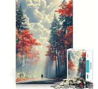 1000 Jigsaw Puzzle Autumn Forest Path with Figure Smooth Cut Play Mind Game Gift Restful Play Time Christmas Art Piece (50x75cm)