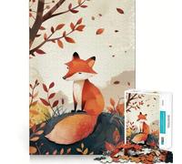 1000 Jigsaw Puzzle Autumn Fox Illustration Smooth Cut Play Mind Game Gift Restful Play Time Christmas Art Piece (50x75cm)