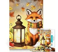 1000 Jigsaw Puzzle Autumn Fox with Lantern And Pumpkins Smooth Cut Play Mind Game Gift Restful Play Time Christmas Art Piece (50x75cm)