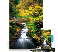 1000 Jigsaw Puzzle Autumn Waterfall Bridge Smooth Cut Play Mind Game Gift Restful Play Time Christmas Art Piece (38x26cm)