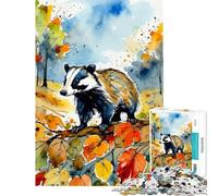 1000 Jigsaw Puzzle Badger in Autumn Woods for Birthday, Chrismas Home Art Decor Educational Games Suitable for People Aged 14 And Above (38X26CM)
