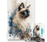 1000 Jigsaw Puzzle Balinese Cat Watercolor Smooth Cut Play Mind Game Gift Restful Play Time Christmas Art Piece (38x52cm)