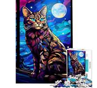 1000 Jigsaw Puzzle Bengal Cat Stained Blue Challenging To Complete Difficult Hard Educational Games Suitable for People Aged 14 And Above (38x26cm)