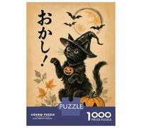 1000 Jigsaw Puzzle Black Cat Halloween Pumpkin Japanese Art Jigsaw for Adults Brain Teaser Game Perfect Decoration Unique Birthday And Xmas Gifts 52x38cm/1000pcs