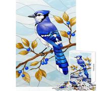 1000 Jigsaw Puzzle Blue Jay Stained Glass Illustration Jigsaws for Adults Puzzle Difficult Challenge Fun Activities at Home Unique Challenge Game (50x75cm)