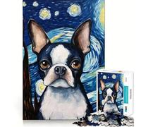 1000 Jigsaw Puzzle Boston Terrier Night Smooth Cut Play Mind Game Gift Restful Play Time Christmas Art Piece (38x26cm)
