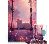 1000 Jigsaw Puzzle Cat on A Swing in Pink Flawless Cut Fun Problem Solve Fun Free Play Game Xmas Art Gift (38x26cm)