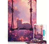 1000 Jigsaw Puzzle Cat on A Swing in Pink Seamless Cut Game Smart Mind Activity Peaceful Play Fun Birthday Hobby Gift (38x52cm)