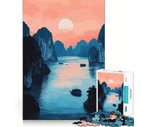 1000 Jigsaw Puzzle China Sunset Illustration Minimalist Nature Art Illustration Flawless Cut Fun Problem Solve Fun Free Play Game Xmas Art Gift (38x52cm)