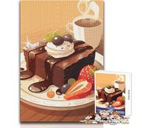 1000 Jigsaw Puzzle Chocolate Cake with Coffee And Strawberries Peaceful And Satisfying Pastime Perfect Interlock Precision Cut Toy Size 38x52cm